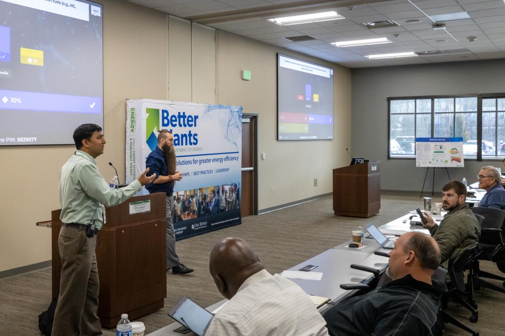 Oak Ridge National Laboratory’s Sachin Nimbalkar, left, and Thomas Wenning guide energy-saving training activities for industry during Energy Bootcamps, hosted by DOE’s Better Plants program. Credit: ORNL, U.S. Dept. of Energy