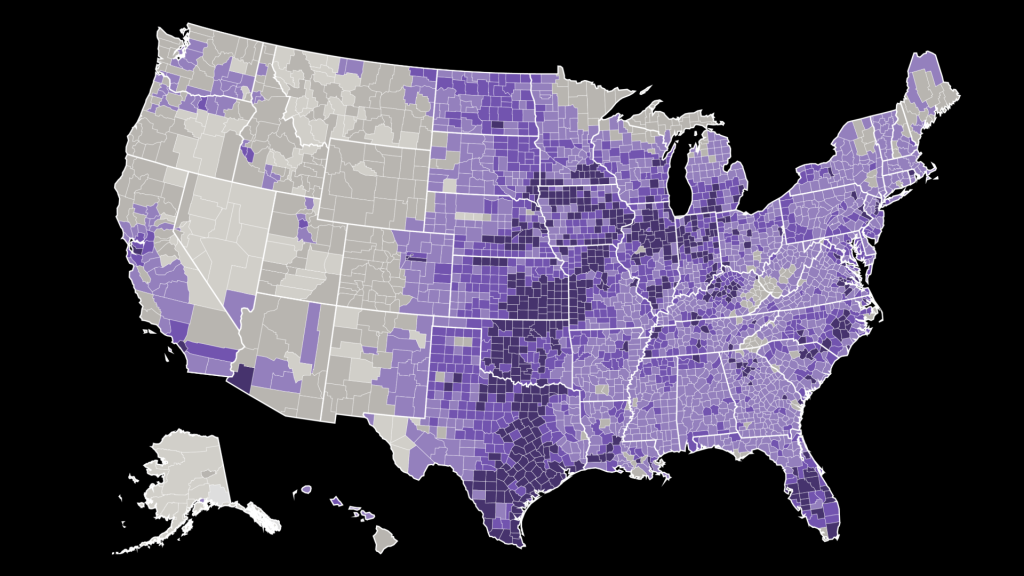 map of america with purple segments by region