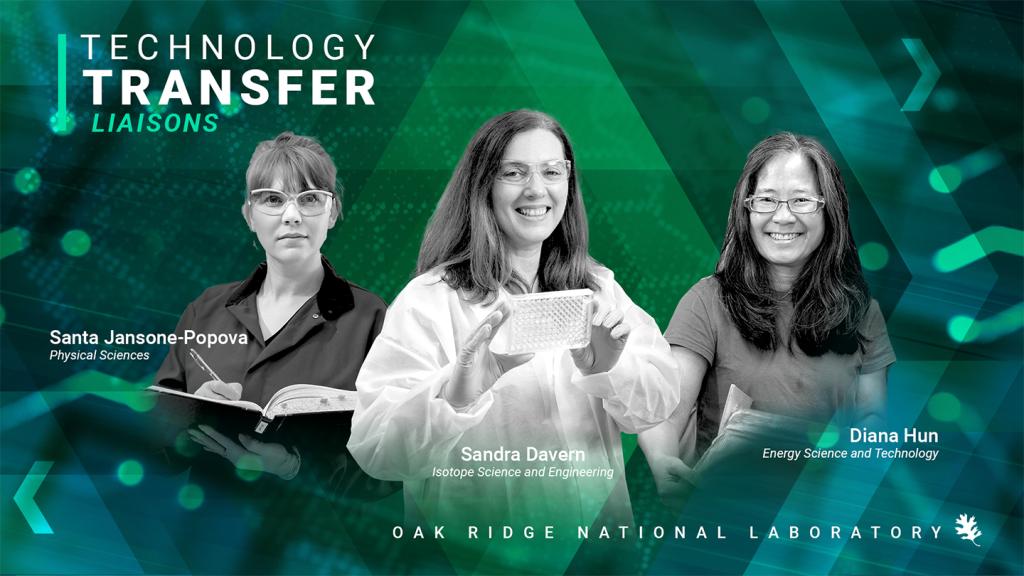 Graphic representation of three woman, pictured in black in white, representing technology transfer awards