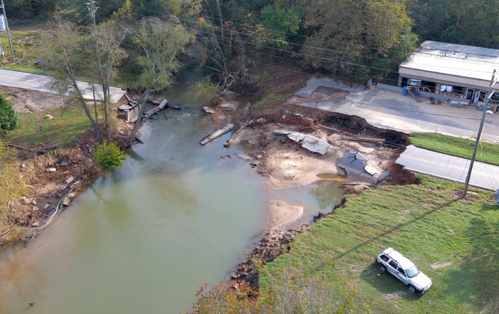 aerial view of a flooded residential area after a storm