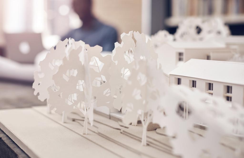 Paper trees made in kirigami style. image from Envato