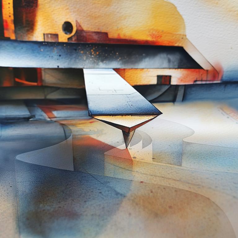 Artist's rendering depicts a cantilever's sharp tip in an atomic force microscope scanning a material's surface to measure domain wall movement