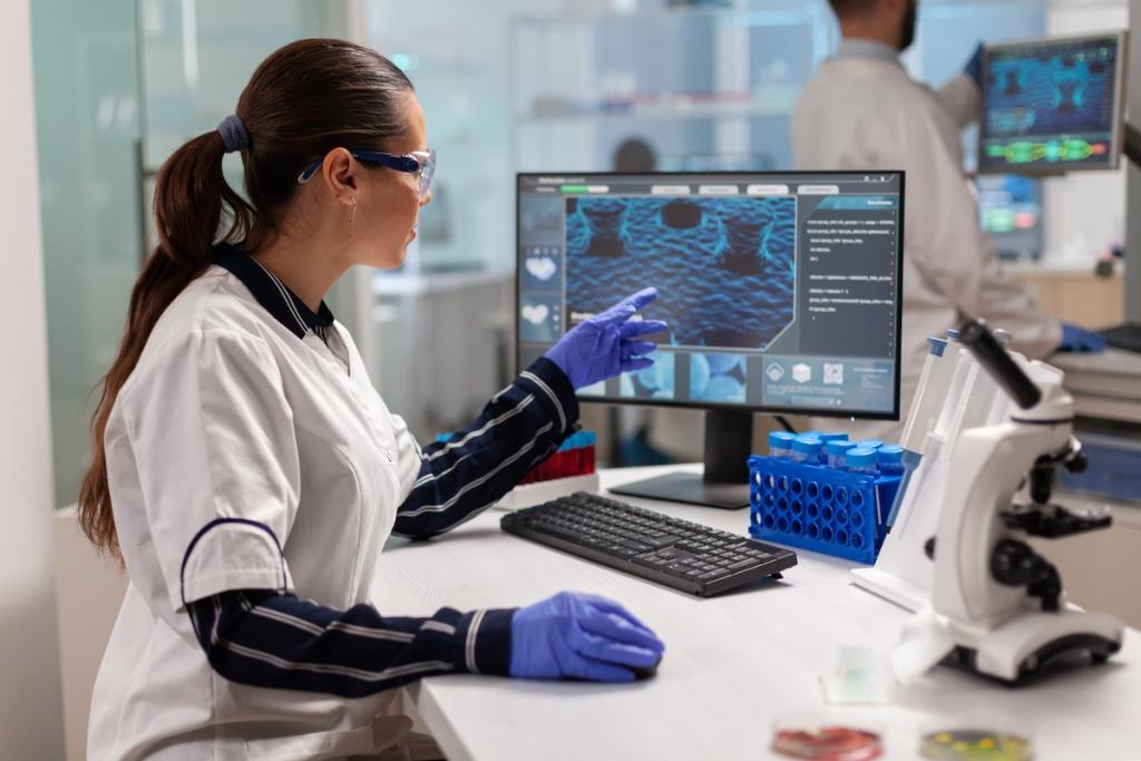 Chemical scientist conducting clinical virus research using computer. Image from Envato