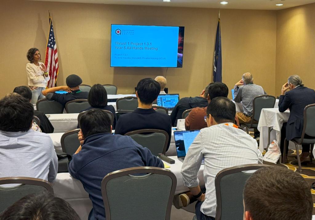 Prineha Narang, a Quantum Science Center researcher and professor at the University of California, updated colleagues on her team's work during a breakout session at the center's annual all-hands meeting in Baton Rouge.