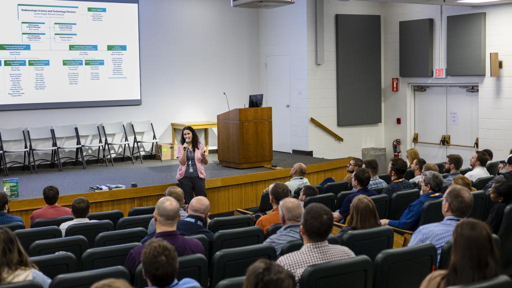 Susan Hogle at employee orientation