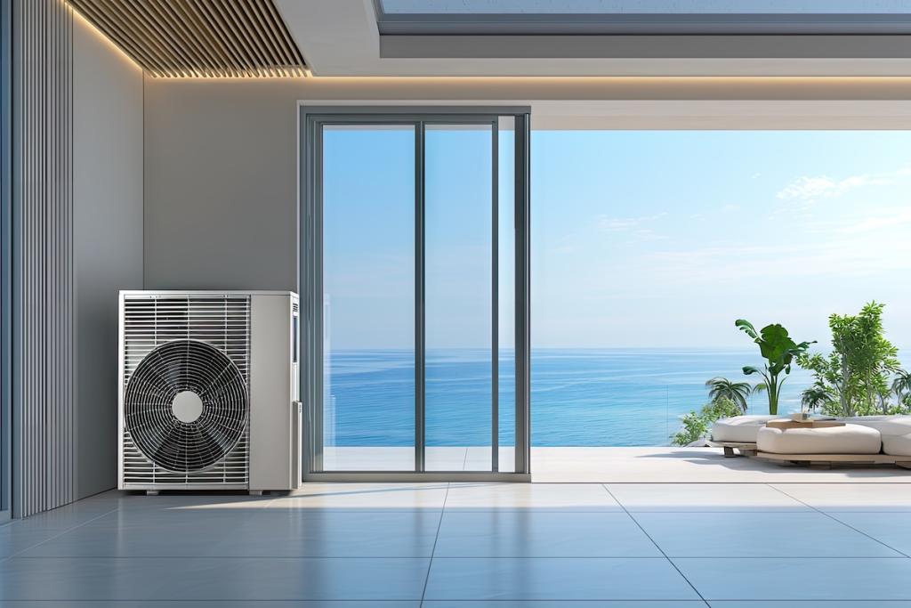 Modern Home with Air Source Heat Pump. Image generated by AI. Image from Adobe Stock.