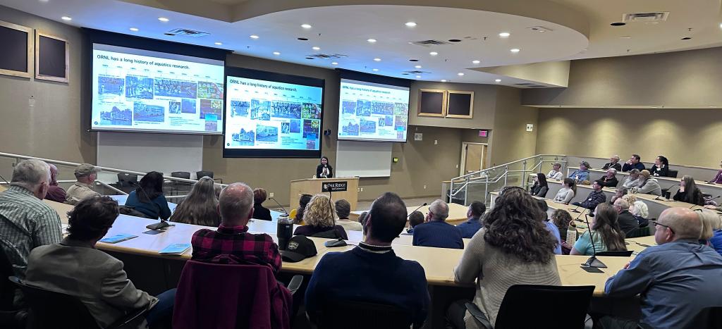 ORNL scientist Teresa Mathews opens the BMAP anniversary science symposium at ORNL.