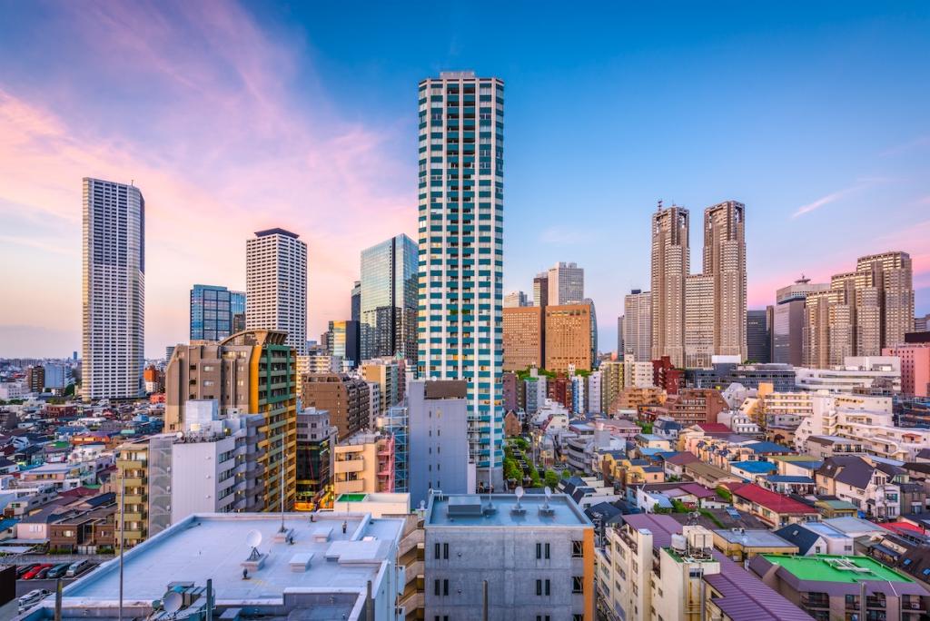 West Shinjuku, Tokyo, Japan financial district cityscape over residential apartments. Image from Envato