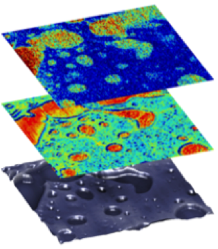 Multimodal analysis of a 500 nm thick phase separated thin-film of  polystyrene/ poly-2-vinylpyridine on a silica substrate