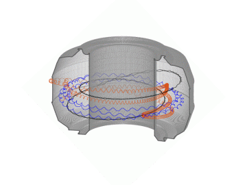 A simulation of runaway electrons in the experimental tokamak at the DIII-D National Fusion Facility at General Atomics shows the particle orbits in the fusion plasma and the synchrotron radiation emission patterns. Credit: Oak Ridge National Laboratory, A simulation of runaway electrons in the experimental tokamak at the DIII-D National Fusion Facility at General Atomics shows the particle orbits in the fusion plasma and the synchrotron radiation emission patterns. Credit: Oak Ridge National Laboratory,
