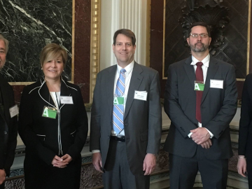 (From left) ORNL Associate Laboratory Director for Computing and Computational Sciences Jeff Nichols; ORNL Health Data Sciences Institute Director Gina Tourassi; DOE Deputy Under Secretary for Science Thomas Cubbage; ORNL Task Lead for Biostatistics Blair Christian; and ORNL Research Scientist Ioana Danciu were invited to the White House to showcase an ORNL-developed digital tool aimed at better matching cancer patients with clinical trials.