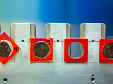 Samples of 70% dark chocolate prepared for study with the USANS instrument at the Spallation Neutron Source. (Credit: ORNL/Genevieve Martin)