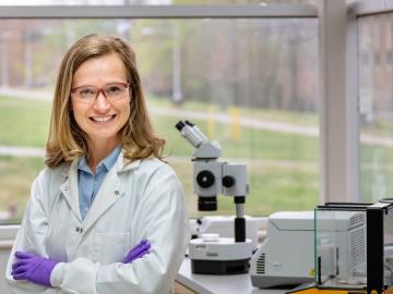 Amber McBride is using her expertise in nanotechnology, drug delivery, and disease models to research fundamental challenges in human health in the ORNL Biosciences Division. Photographed by Carlos Jones, ORNL.