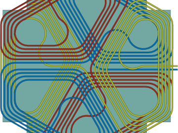 New wireless charging coil designs, created and tested by Oak Ridge National Laboratory, include a three-phase system that features rotating magnetic fields between layers of coils. The layered coils transfer power in a more uniform way, allowing for an increase in power density. Credit: Jason Pries/Oak Ridge National Laboratory, U.S. Dept. of Energy