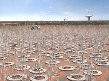 An artist rendering of the SKA’s low-frequency, cone-shaped antennas in Western Australia. Credit: SKA Project Office.