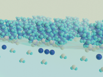 Researchers at Oak Ridge National Laboratory shed new light on elusive chemical processes at the liquid-liquid interface during solvent extraction of cobalt (dark blue). Credit: Michelle Lehman/ORNL, U.S. Dept. of Energy