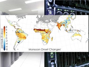 Members of the international team simulated changes to the start times of monsoon seasons across the globe, with warm colors representing onset delays. Credit: Moetasim Ashfaq and Adam Malin/Oak Ridge National Laboratory, U.S. Dept. of Energy