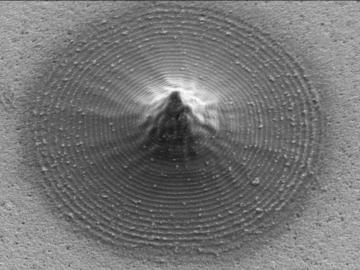 Shown here is an on-chip carbonized electrode microstructure from a scanning electron microscope. Credit: ORNL, U.S. Dept. of Energy