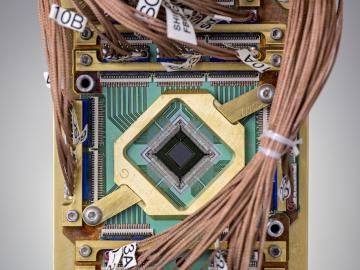 The researchers embedded a programmable model into a D-Wave quantum computer chip. Credit: D-Wave