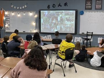 ORNL ecosystem scientist Colleen Iversen talked to fourth-grade students at Coulter Grove Intermediate School in Maryville on Friday, April 23, as part of National Environmental Education Week.