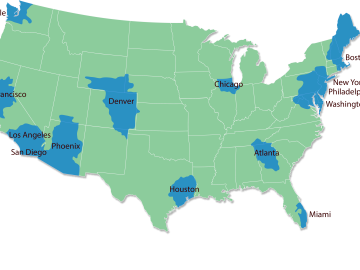 Researchers at Colorado State University and ORNL evaluated 14 urban megaregions to simulate the effects of climate change on water resources. Credit: CSU/ORNL, U.S. Dept. of Energy