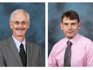 Larry Baylor, left, and Andrew Lupini have been elected fellows of the American Physical Society. Credit: ORNL, U.S. Dept. of Energy