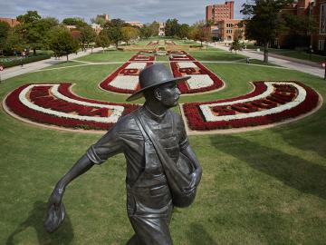 A University of Oklahoma campus icon, the Seed Sower symbolizes the importance of sowing the seeds of knowledge to bear fruit in the future. Credit: University of Oklahoma 