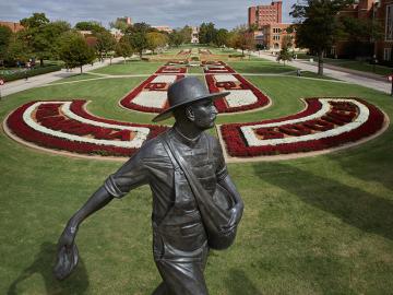 A University of Oklahoma campus icon, the Seed Sower symbolizes the importance of sowing the seeds of knowledge to bear fruit in the future. Credit: University of Oklahoma 