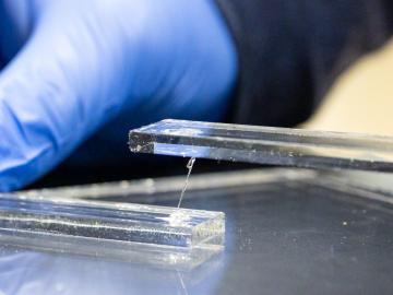 Researchers at Oak Ridge National Laboratory upcycled a common plastic to develop a novel reusable adhesive with exceptional strength and toughness.Carlos Jones/ORNL; U.S. Dept. of Energy