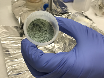 The ORNL researchers’ findings may enable better detection of uranium tetrafluoride hydrate, a little-studied byproduct of the nuclear fuel cycle, and better understanding of how environmental conditions influence the chemical behavior of fuel cycle materials. Credit: Kevin Pastoor/Colorado School of Mines