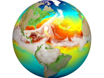 A simulation of the planet from the DOE Energy Exascale Earth System Model, one of the large-scale models incorporated in the Earth System Grid Federation led by DOE’s Oak Ridge, Argonne and Lawrence Livermore national laboratories. Credit: LLNL, U.S. Dept. of Energy