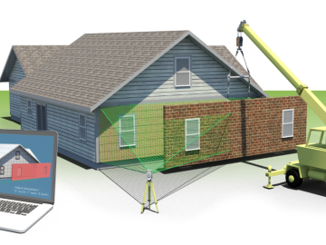 Oak Ridge National Laboratory researchers developed a real-time evaluation tool that makes it easier for aging buildings to be retrofitted with energy efficient prefabricated panels by providing accurate onsite installation measurements that guide the installation process. Credit: ORNL, U.S. Dept. of Energy