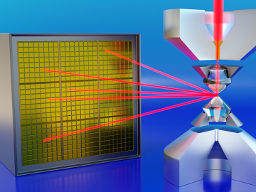 ORNL researchers used diamonds to compress materials to 1.2 million times ambient pressure and software to remove signal interference and extract data on pressure-induced atomic structures. Credit: Jill Hemman/ORNL, U.S. Dept. of Energy