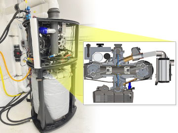 ORNL and Enginuity researchers proved that a micro combined heat and power prototype, or mCHP, with an opposed piston engine can achieve more than 93% overall energy efficiency. The environmentally friendly mCHP can replace a back-up generator or traditional hot water heater. Credit: ORNL, U.S. Department of Energy