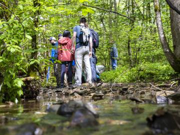 A group gathers during the spring Oak Ridge Reservation nature walk to explore the rich flora and fauna diversity of the reservation. Credit: Carlos Jones/ORNL, U.S. Dept. of Energy