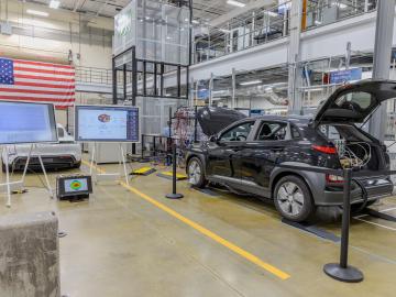 ORNL researchers achieved the highest wireless power transfer level for a light-duty passenger vehicle when the team demonstrated a 100-kW wireless power transfer to an EV using ORNL’s patented polyphase electromagnetic coupling coil. Credit: Genevieve Martin/ORNL, U.S. Dept. of Energy