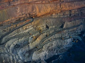 Stock image of roads on a ridge in a mining operation