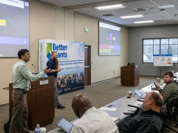 Oak Ridge National Laboratory’s Sachin Nimbalkar, left, and Thomas Wenning guide energy-saving training activities for industry during Energy Bootcamps, hosted by DOE’s Better Plants program. Credit: ORNL, U.S. Dept. of Energy