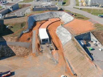 A newly completed tunnel section will provide the turning and connecting point for the Spallation Neutron Source particle accelerator and the planned Second Target Station. Credit: ORNL, U.S. Dept. of Energy