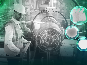 Illustration of engineer working on turbine with inset scan images