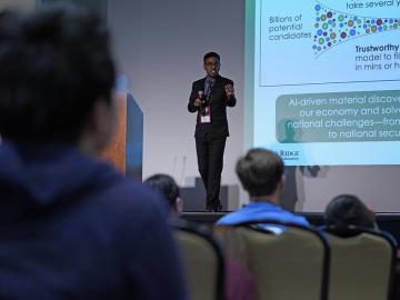 Dr. Prasanna Balaprakash speaks at the Plenary session during the 2024 National Science Bowl®