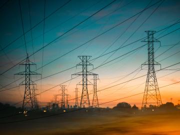 Power lines at sunset