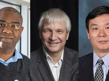 Three ORNL researchers, from the left, Valentino Cooper, Howard Wilson and Jiaquiang