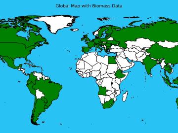 A new Global Biomass Resource Assessment developed by ORNL scientists gathered data from 55 countries, shaded in green, resulting in a first-of-its kind compilation of current and future sustainable biomass supply estimates around the world. 
