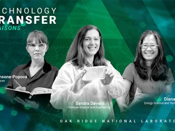 Graphic representation of three woman, pictured in black in white, representing technology transfer awards