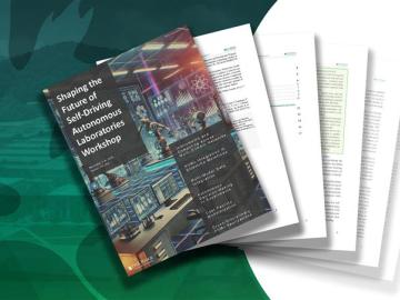 Six images fanned out across the right side of the page with the first page showcasing the report cover. To the right hand side is a green oak leaf. 
