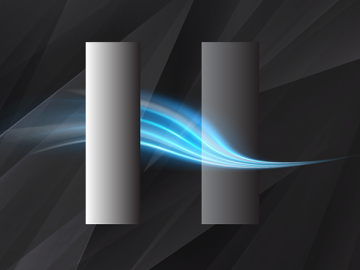Two gray rectangular pillars are stood up vertically with a blue whisp running through the middle of them