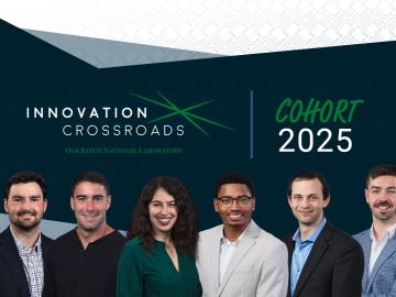 Graphic created for the "Innovations Crossroads Cohort 2025" which is stated on the screen. 6 outlines of profiles are displayed at the bottom of the image in a line.