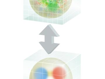 This image shows an artist’s depiction of the team’s QCD multigrid method. This image shows an artist’s depiction of the team’s QCD multigrid method.