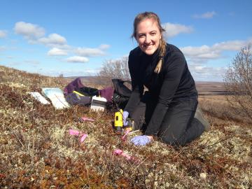 Mallory Ladd gathers field samples on the coastal plain of northern Alaska. Photo courtesy, Mallory Ladd.